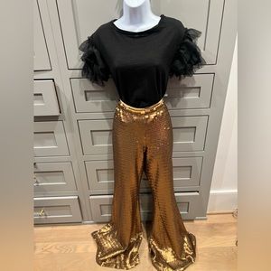 Free People Matte Gold Sequin Flare Pants NWT